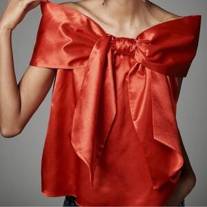 NWT $128 Anthropologie Mare Mare Off-The-Shoulder Red Bow Top
